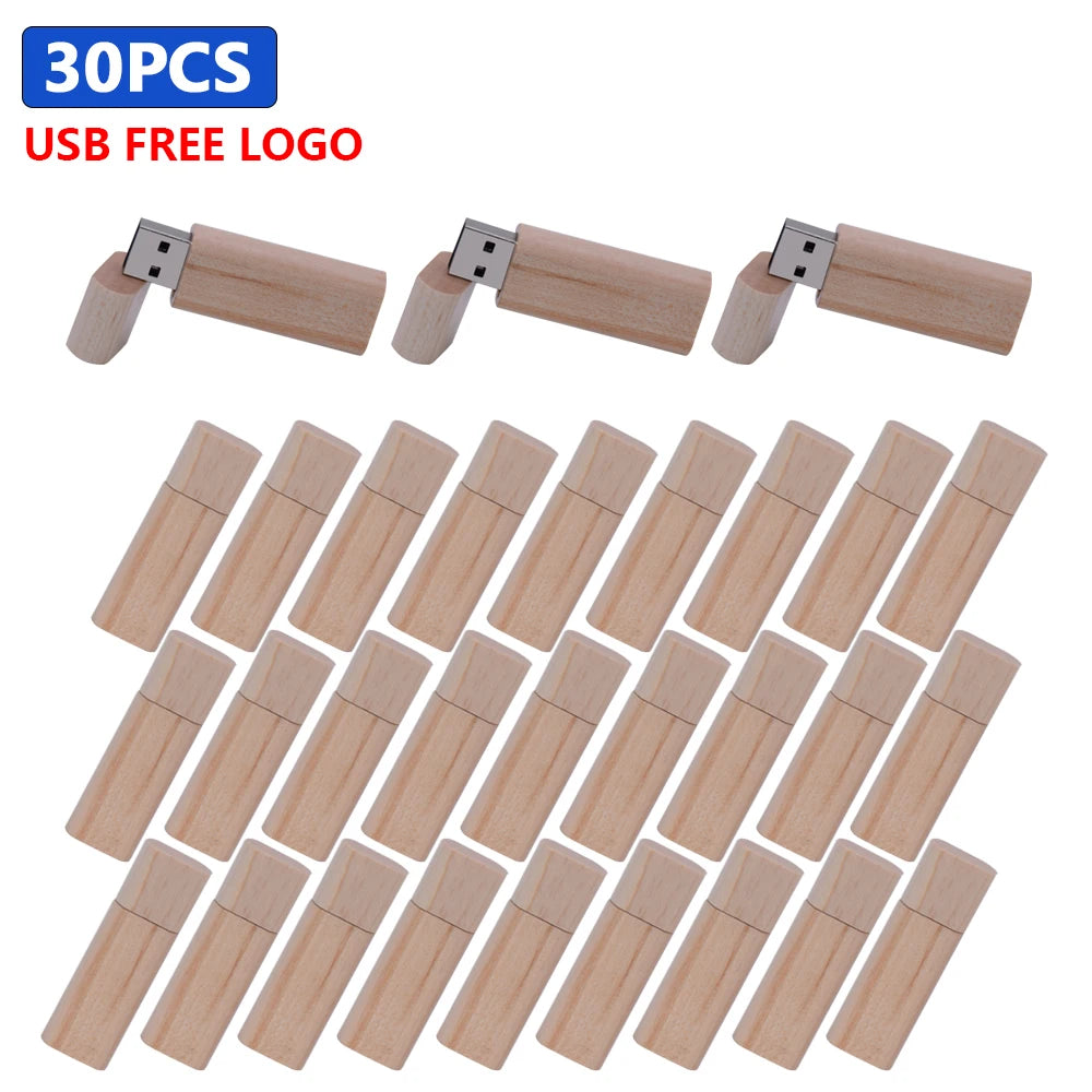 Wooden USB Flash Drive Custom Logo Bulk 4GB–64GB | 10/30/50 Pack