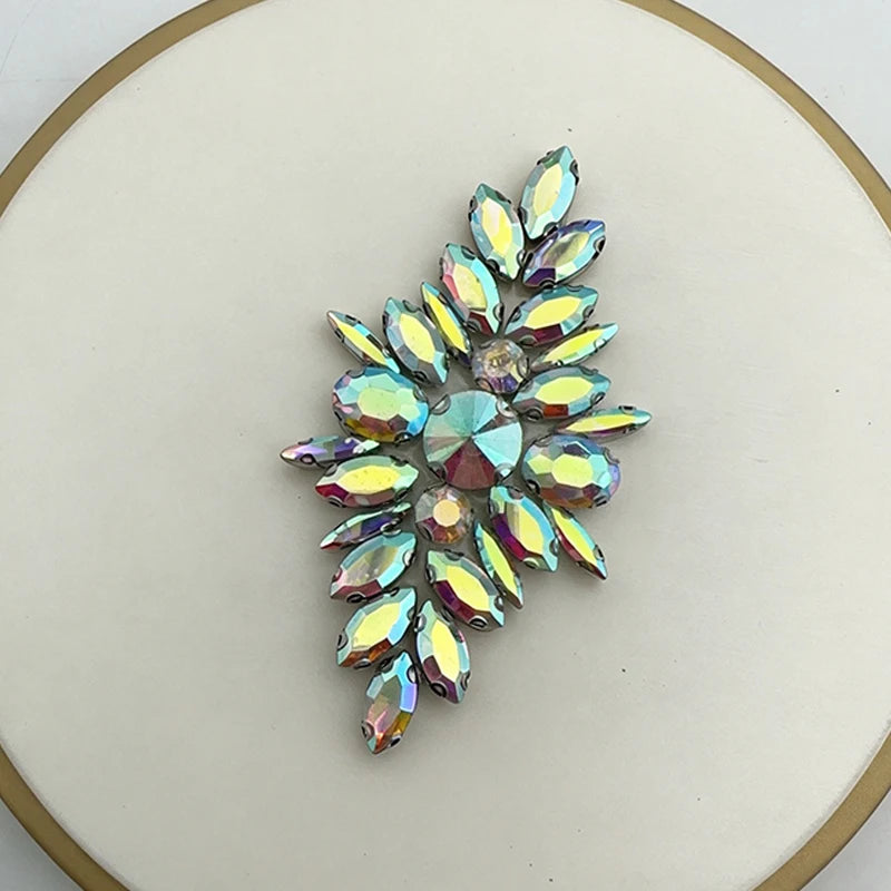 Iron-On Rhinestone Floral Applique – Crystal Patch for Bridal DIY