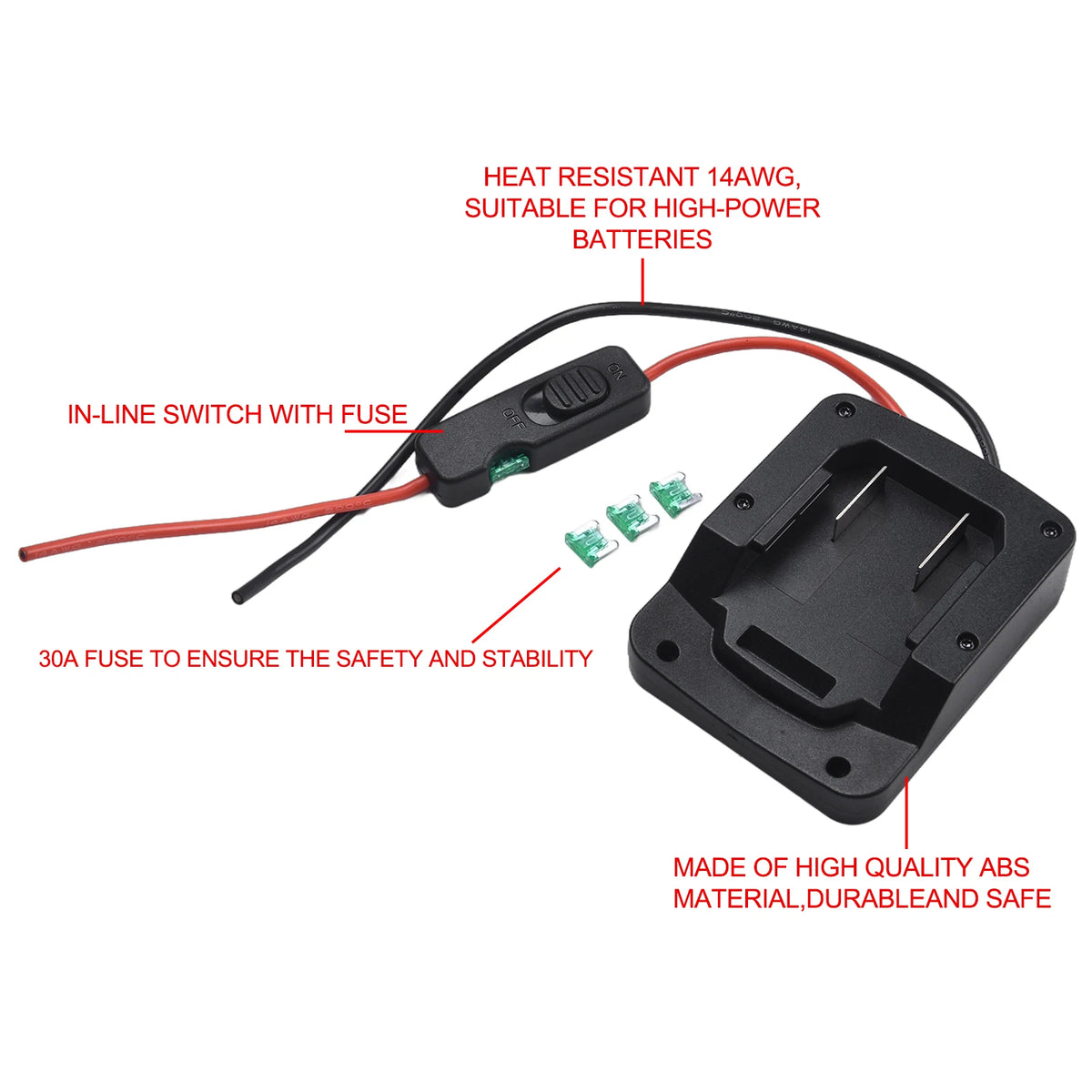 Parkside X 20V Battery Adapter – Switch, Fuse & 14AWG Wire Battery Adapter PRIMED