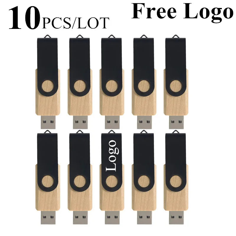 10-Pack Custom Logo Wood & Metal USB Flash Drives 16–128GB USB Flash Drive PRIMED