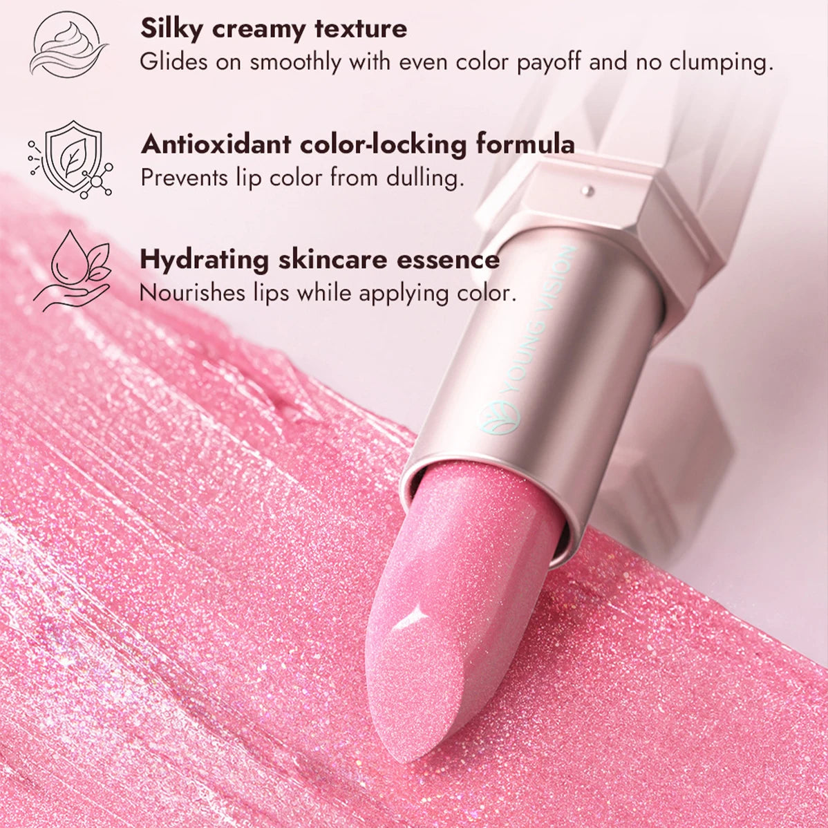 Pearlescent Shimmer Lipstick – Glitter Metallic Waterproof Matte