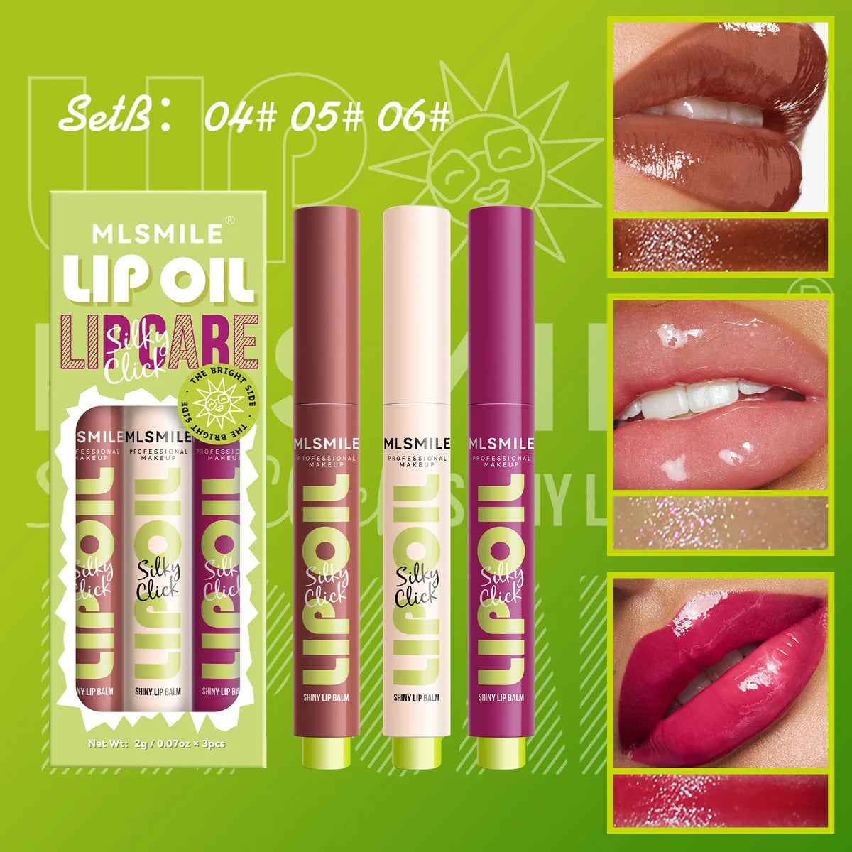 MLSMILE 3-Piece Lipstick Set | Mirror Lip Gloss & Moisturizing Lip Gloss Set PRIMED Set B Full Size