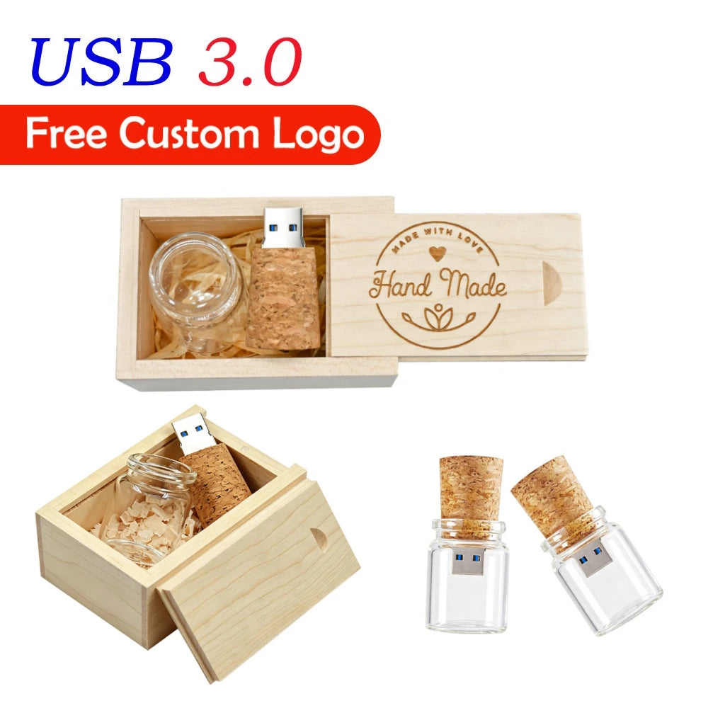 Custom Logo Drifting Bottle USB 3.0 Flash Drive – Wooden Box USB Flash Drive PRIMED