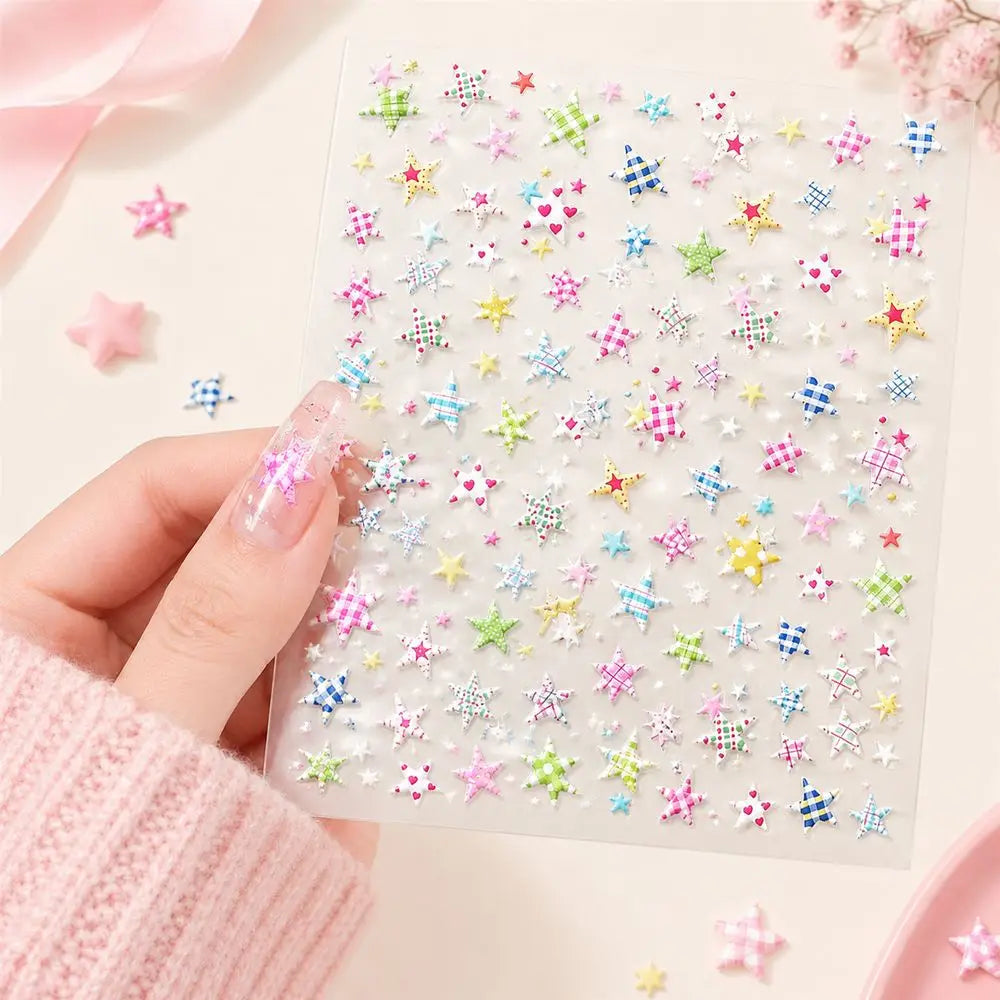 Y2K 5D Embossed Nail Stickers – Plaid & Star DIY Decals
