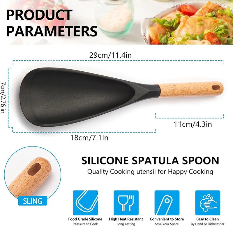 LMETJMA Silicone Cooking Spoon & Spatula – Nonstick Safe Silicone Kitchen Utensil PRIMED