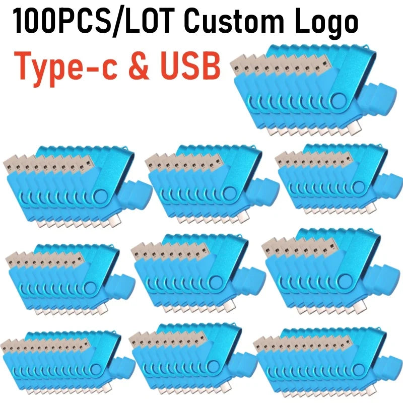 100-Pack Custom Logo Type-C USB Flash Drives | 16GB–128GB USB Flash Drive PRIMED 8GB x 100PCS Light blue Color China Mainland