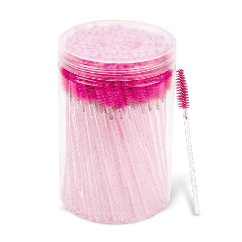 100 Pcs Spoolie Brushes – Eyelash Extension Makeup Tools Spoolie Brush Set PRIMED rose red