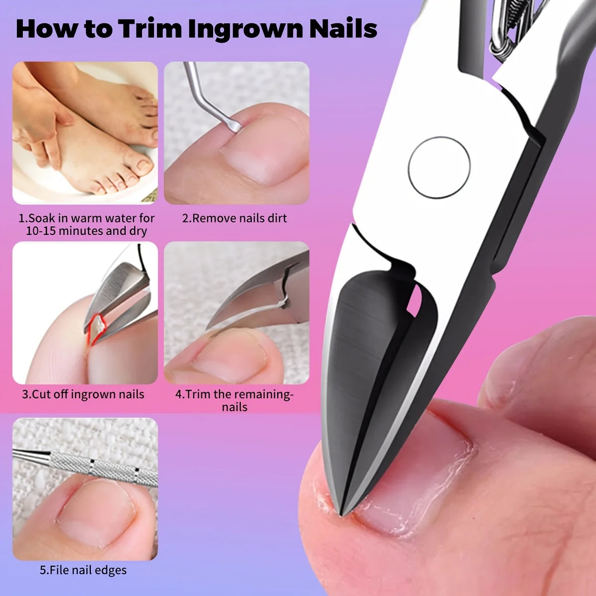 Stainless Steel Toenail Clipper Set – Thick & Ingrown Nails