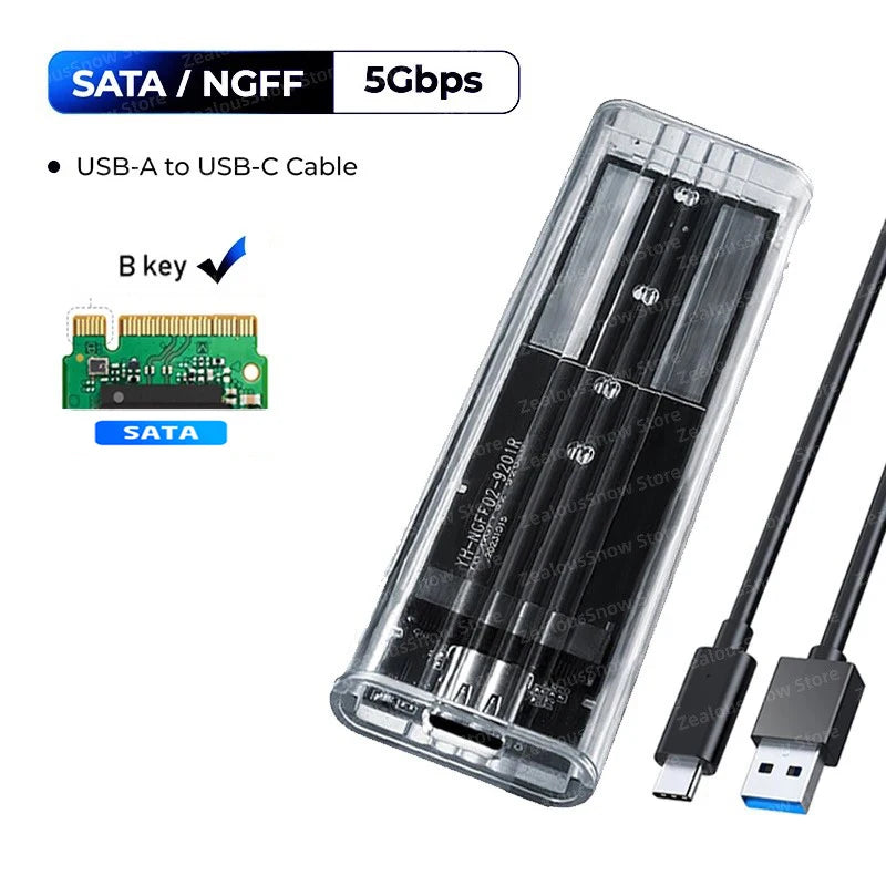 M.2 NVMe & NGFF SATA SSD Enclosure USB-C 10Gbps Transparent SSD Enclosure PRIMED 5Gbps NGFF Protocol China Mainland