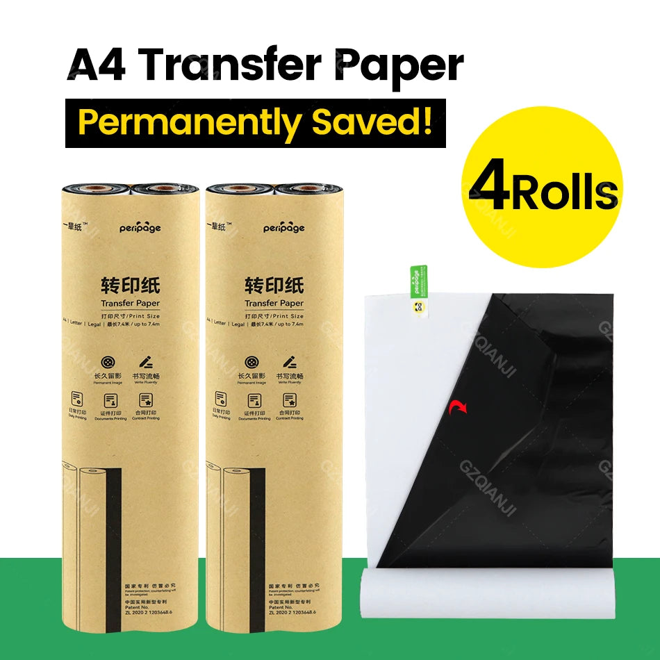PeriPage A4 Thermal Paper for A40 Printer | 10-Year Storage Thermal Printer Paper PRIMED 4-A4 Transfer Paper