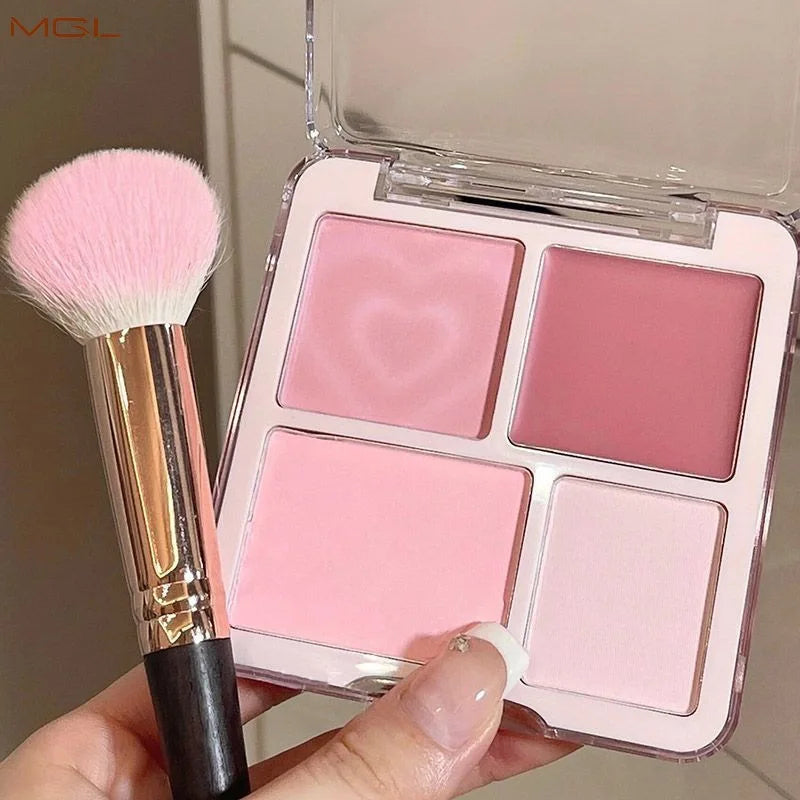 4-Color Blush & Highlighter Palette – Pink Peach Matte Glow Blush Highlighter Palette PRIMED