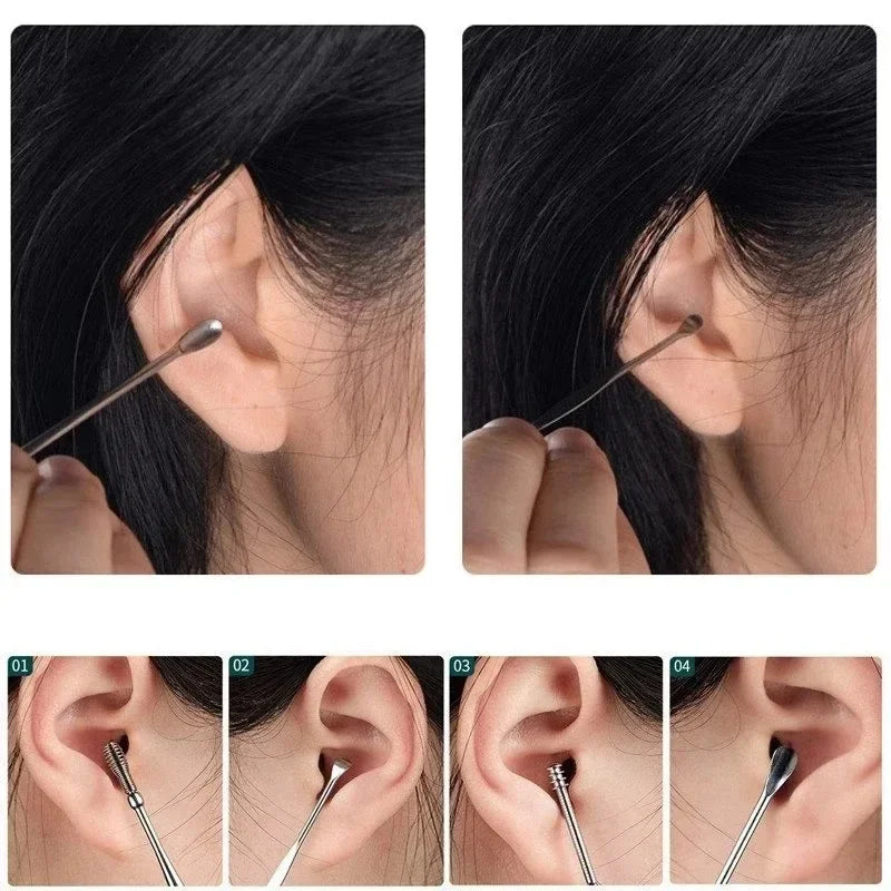 Stainless Steel Double-Head Spiral Ear Cleaning Spoon Tool