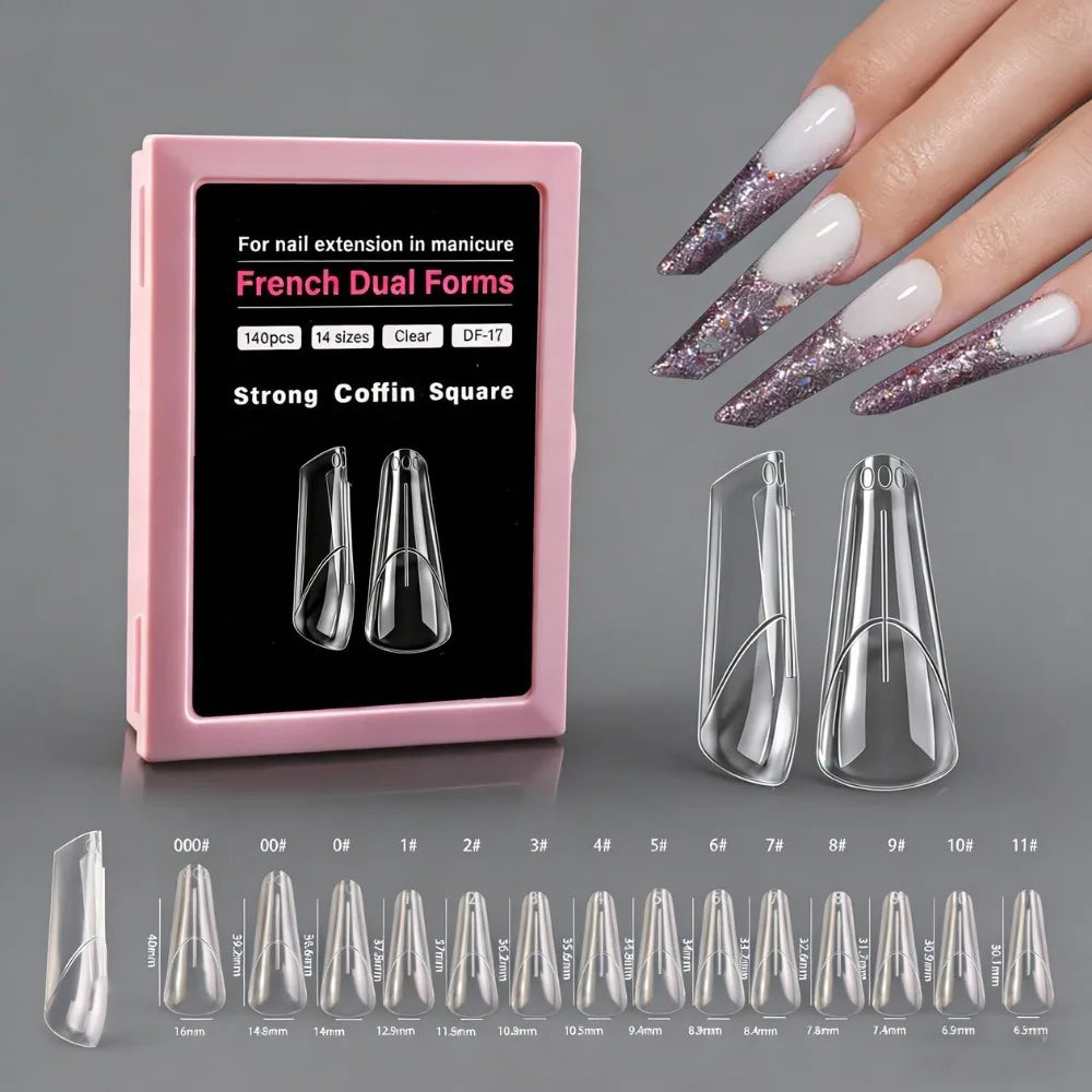 140Pcs French Nail Dual Forms | 14 Sizes Ultra-Thin C-Curve
