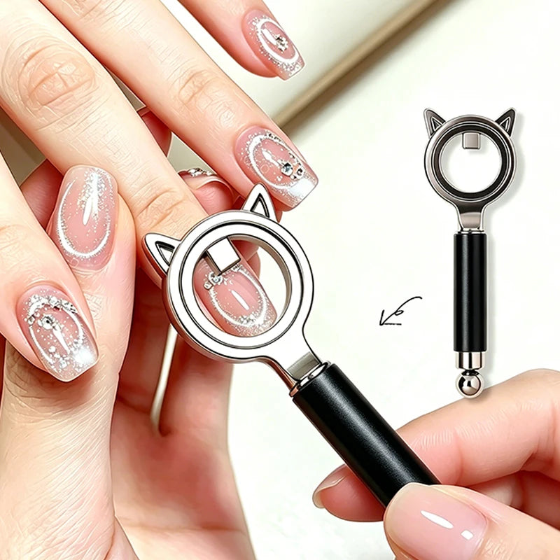 Dual-Head Cat Eye Nail Art Magnet | Hollow Ring Tool Nail Art Magnet PRIMED Black