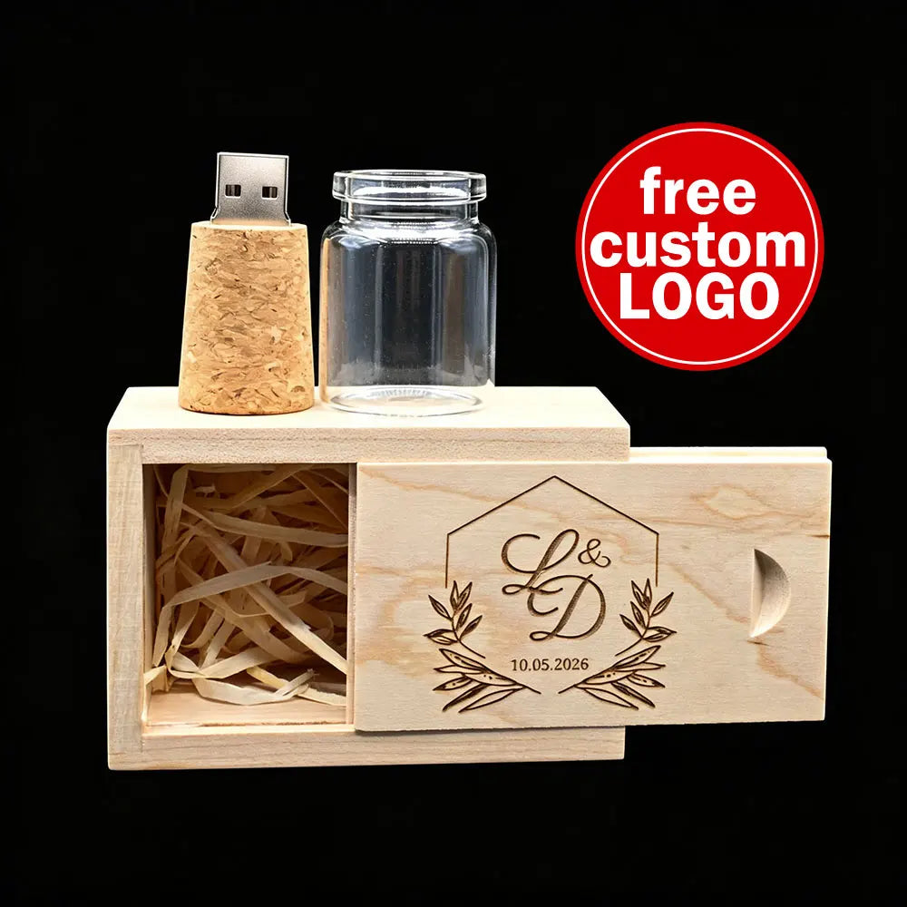 Glass Drift Bottle USB Flash Drive Wooden Cork 16GB 32GB 64GB USB Flash Drive PRIMED