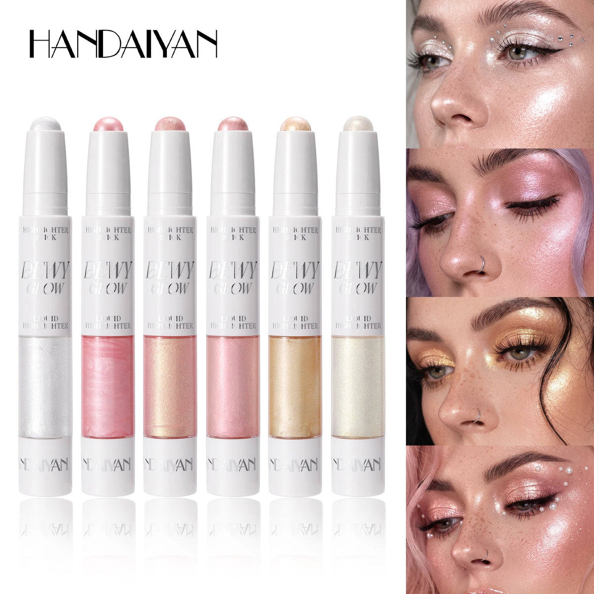 Handaiyan Double-Head Highlighter Stick – Pink & Silver Glow Pen Highlight Pen PRIMED