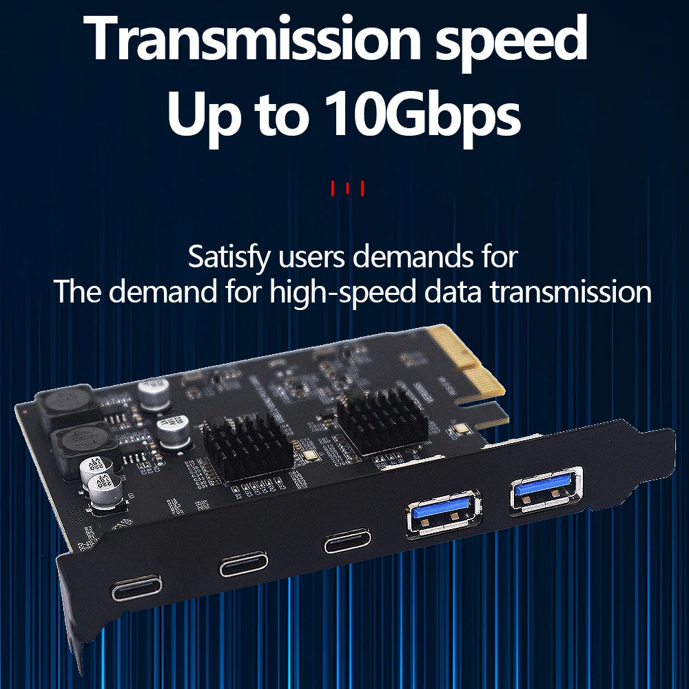 TISHRIC 10Gbps PCIe USB 3.2 Type-C Expansion Card 1–5 Port PCIe USB Expansion Card PRIMED