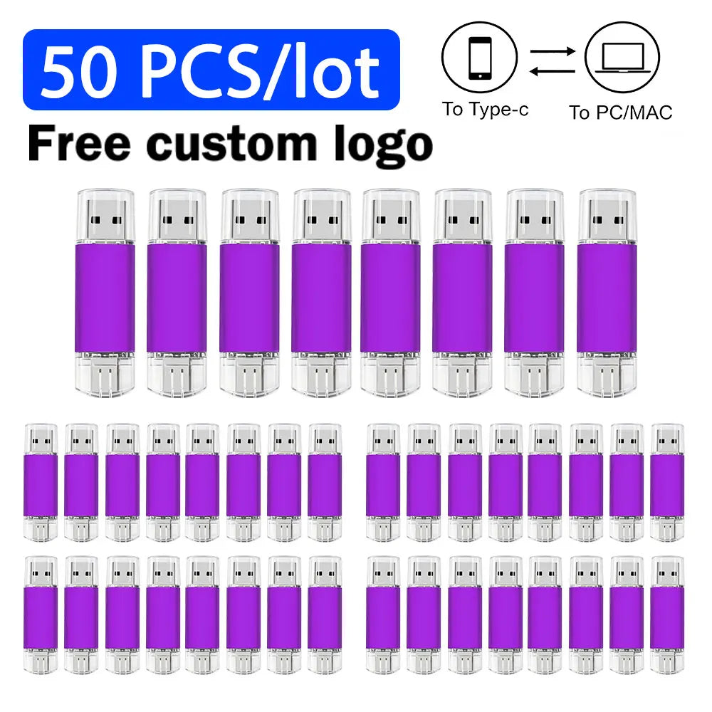 Type-C USB Flash Drive Bulk Custom Logo | 8–64GB 10/50/100 Pcs USB Flash Drive PRIMED 4GB Purple x50