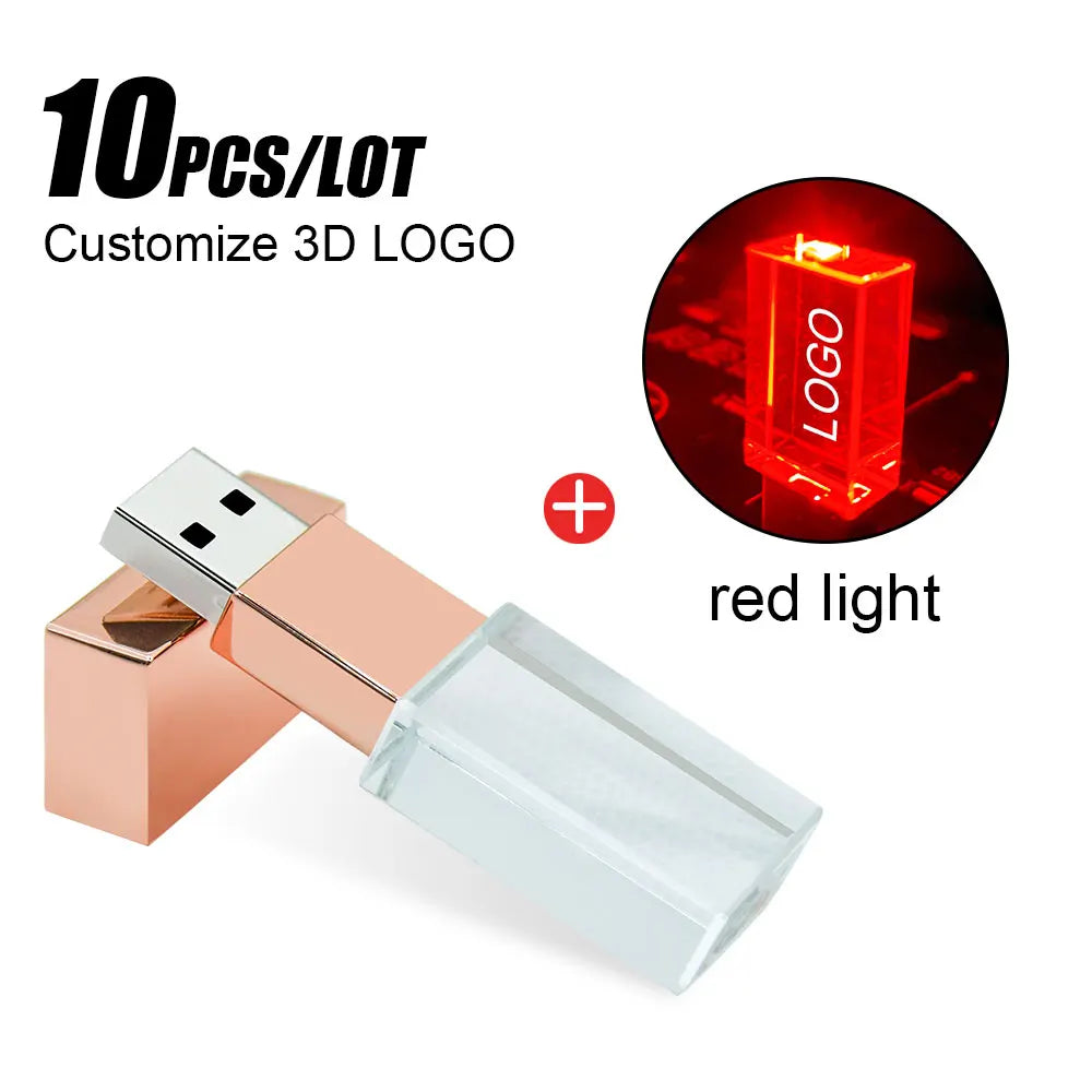 10-Pack 128GB Crystal LED USB Flash Drives | Free Custom Logo USB Flash Drive PRIMED 4GB Rose-Red
