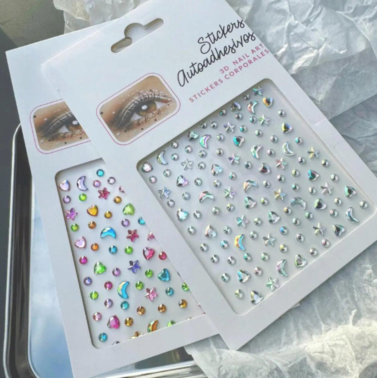 Iridescent Star Moon Face Gem Stickers – Rhinestone 2 Sheets Body Art Stickers PRIMED 2Pcs