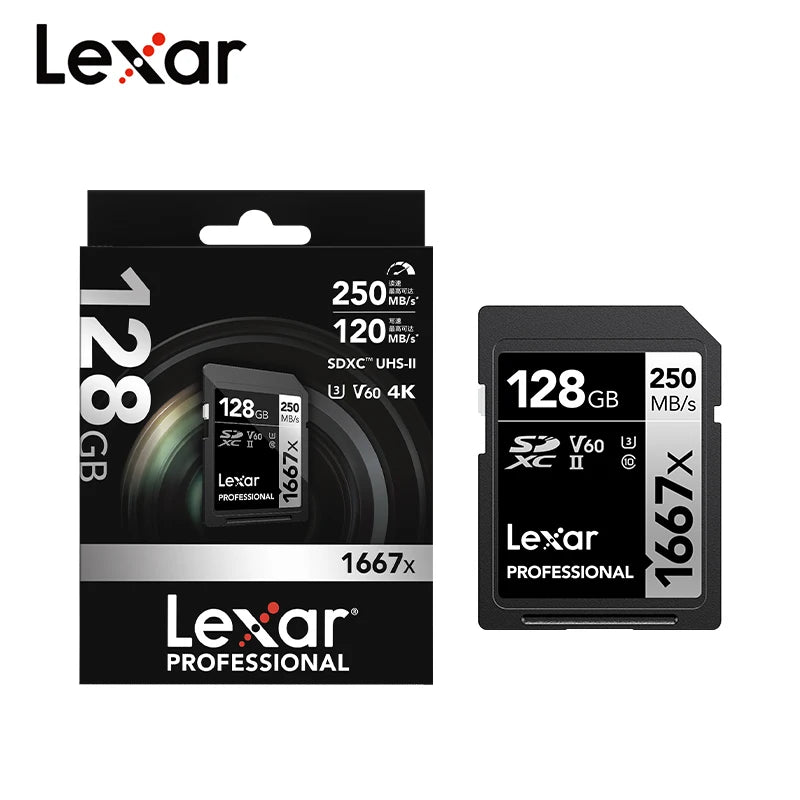 Lexar 1667x V60 SDXC UHS-II Card | 4K | 250MB/s | 64–256GB SD Memory Card PRIMED
