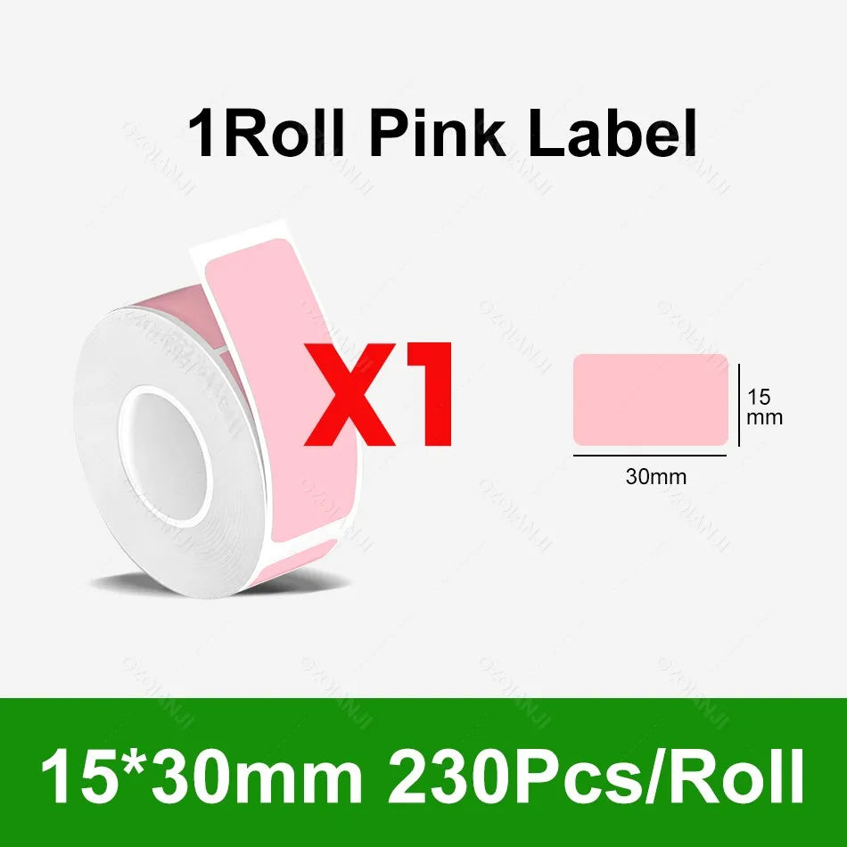 Thermal Label Sticker Roll 12–30mm for Mini Printer P15 D30 P12 Thermal Label Roll PRIMED 1Roll Pink 15X30