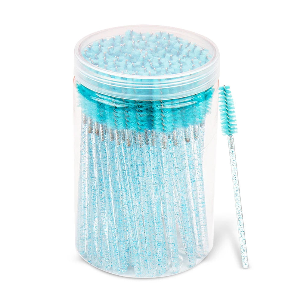 100 Pcs Spoolie Brushes – Eyelash Extension Makeup Tools Spoolie Brush Set PRIMED light blue