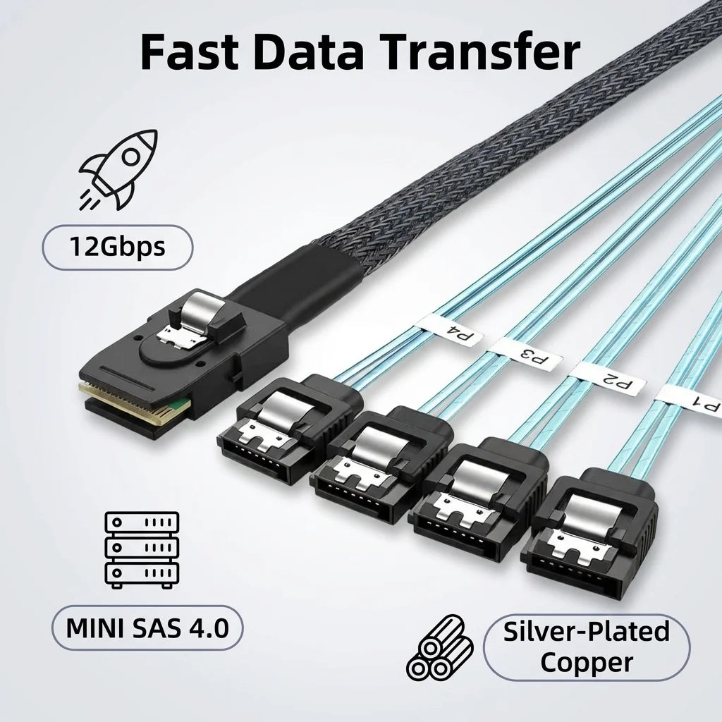 TISHRIC Mini SAS SFF-8643/8087 to SFF-8482 4x SATA Cable SAS SATA Cable PRIMED