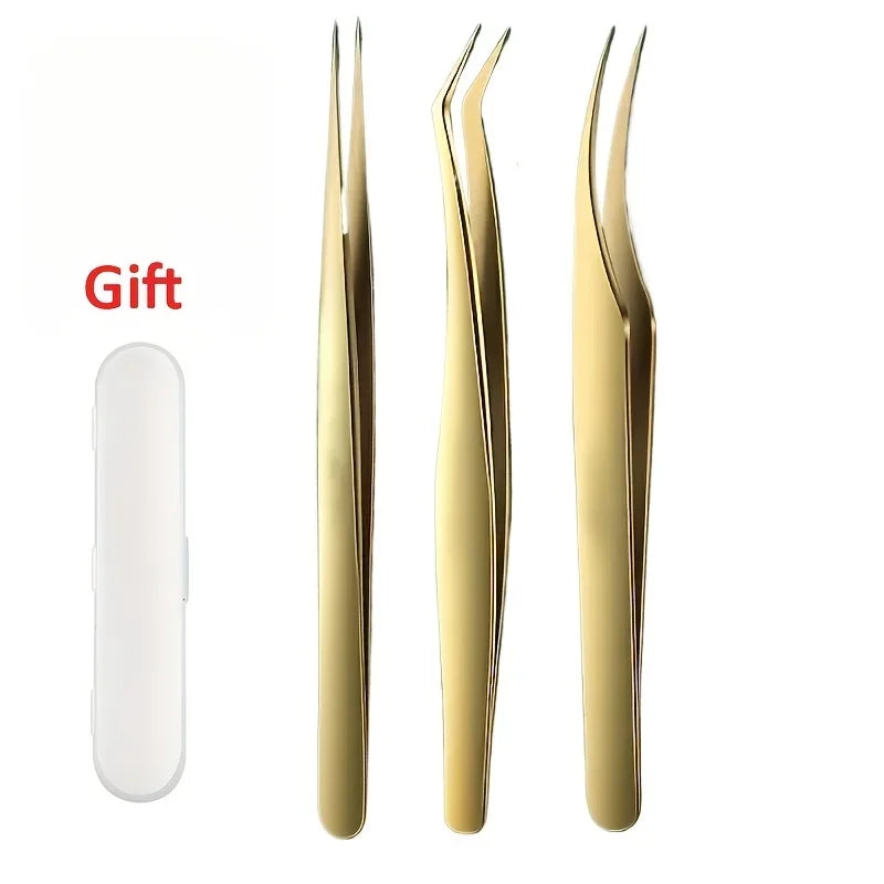 Stainless Steel Eyelash Extension Tweezers – Curved & Straight