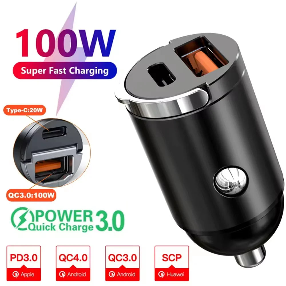 Mini 200W Car Charger PD QC Fast Charging – Multi-Device Car Phone Charger PRIMED 100W USB Type C