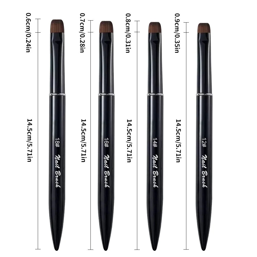 Round Tip Nail Art Brush – Metal Handle & Nylon Bristles Nail Art Brush PRIMED black Set 4pcs