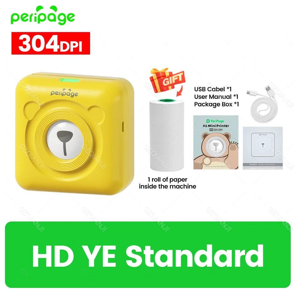 PeriPage A6 304DPI Bluetooth Mini Thermal Photo & Label Printer Mini Thermal Printer PRIMED 304dpi YE Printer