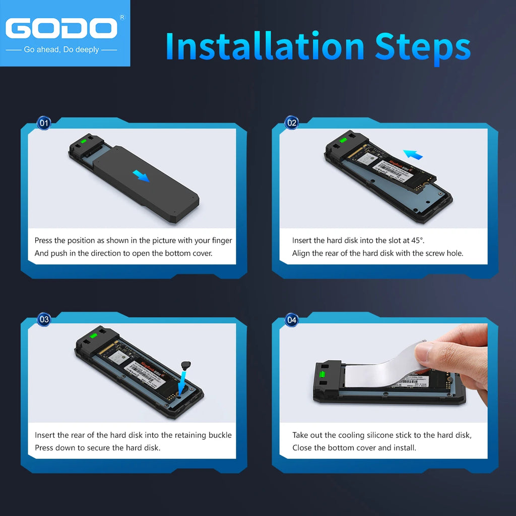 GODO RGB M.2 NVMe SATA SSD Enclosure USB-C Adapter | 10Gbps SSD Enclosure Adapter PRIMED