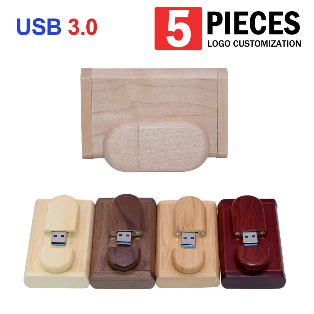 5-Pack Wooden USB 3.0 Flash Drive 4GB–64GB | Custom Logo USB Flash Drive PRIMED