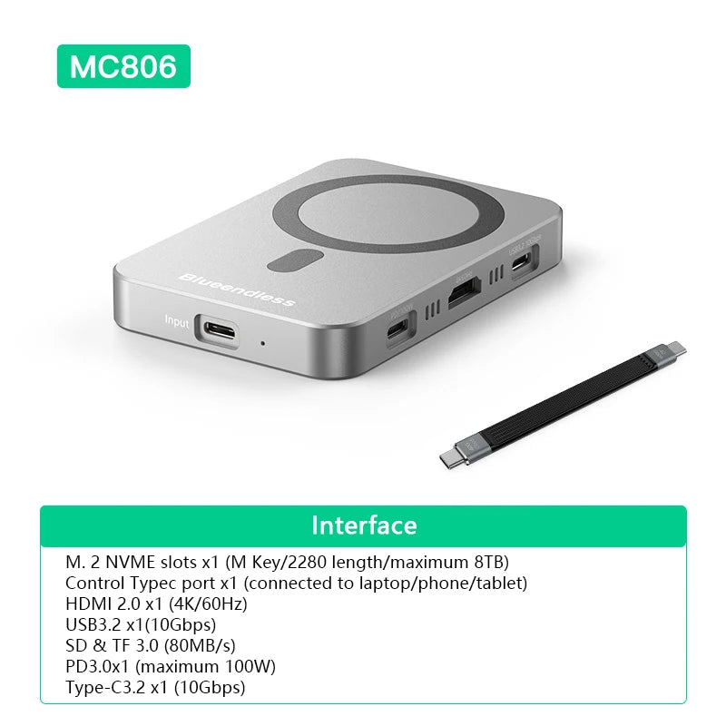 UTHAI MC906 M.2 NVMe SSD Dock 4K HD USB 3.2 Type-C Hub