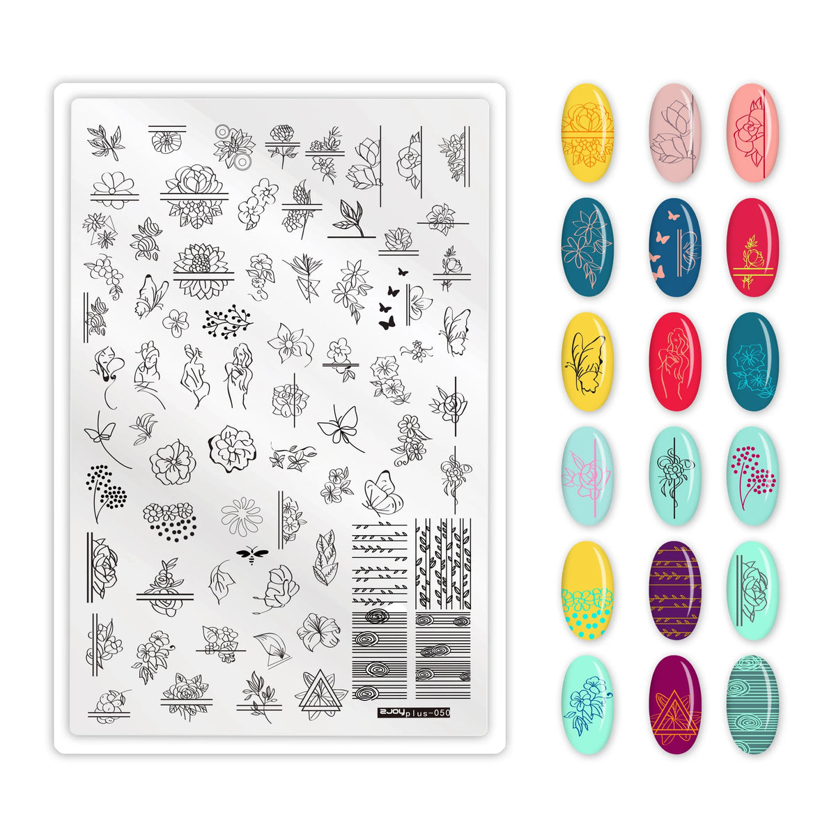 Large Nail Stamping Plate 9.5x14.5cm – Flowers, Animals & Geometry Nail Stamping Plate PRIMED