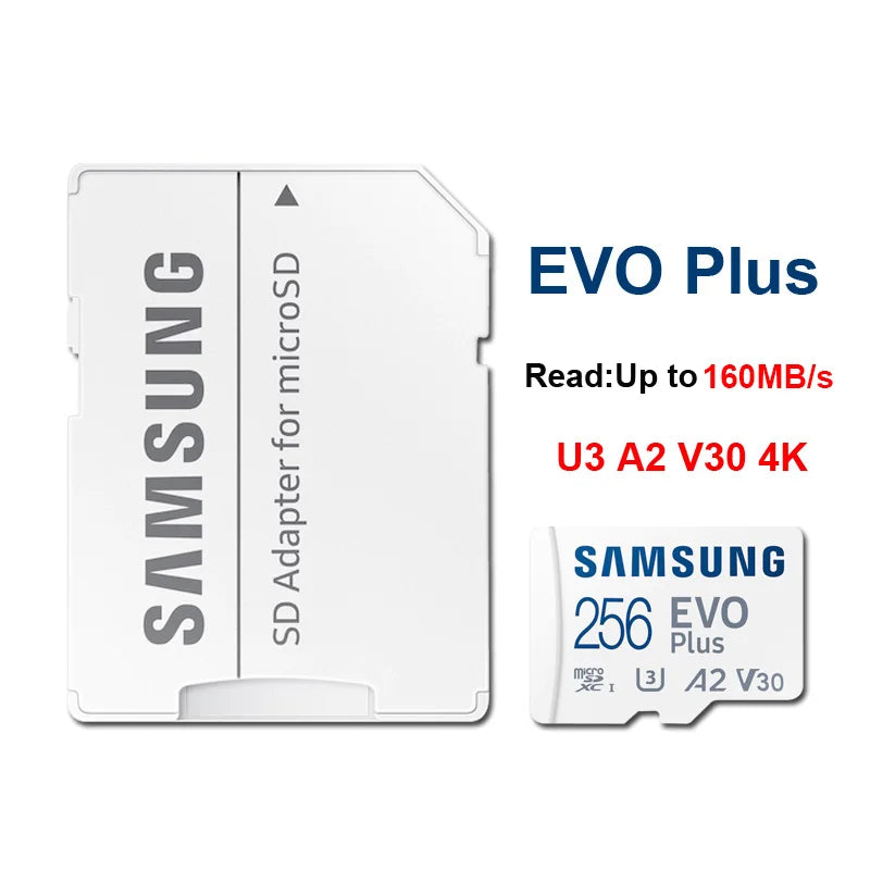 Samsung EVO Plus MicroSD 64GB–512GB | U3 V30 A2 130MB/s MicroSD Memory Card PRIMED 256GB