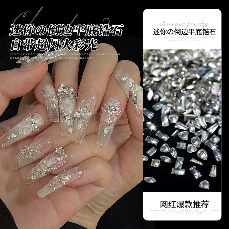 50 Pcs 5A Zircon Crystal Nail Rhinestones – Multi-Shape Charms Nail Art Rhinestones PRIMED