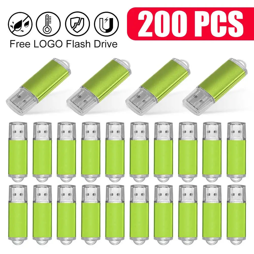 200PCS Custom Logo USB Flash Drives 4GB–64GB | Bulk Metal USB Flash Drive PRIMED 4GB x 200pcs green