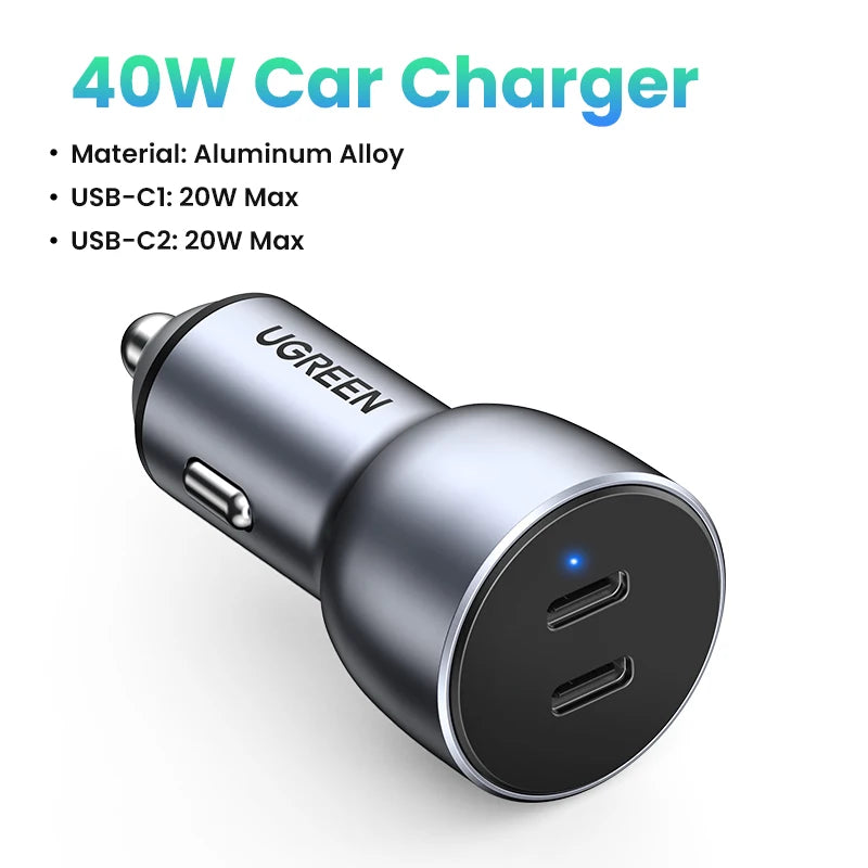 Ugreen 36W USB-C PD QC 4.0 Fast Car Charger – Dual Port Car Charger PRIMED Dual PD3.0 20W China
