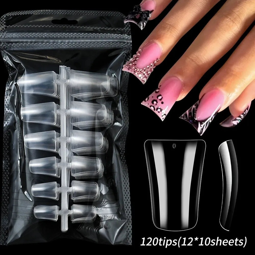120Pcs Duck Nail Tips – Wide Transparent Press On Nails Y2K Press On Nail Tips PRIMED A
