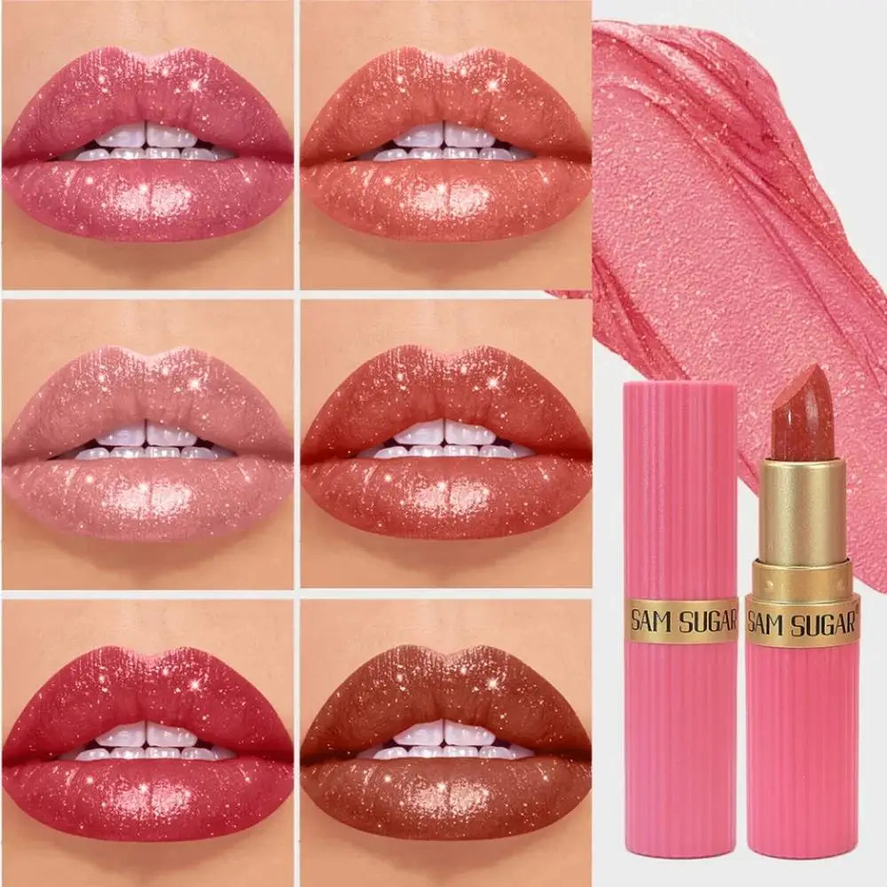 SAM SUGAR Metallic Glitter Lipstick – Shimmery Pearl Lip Gloss