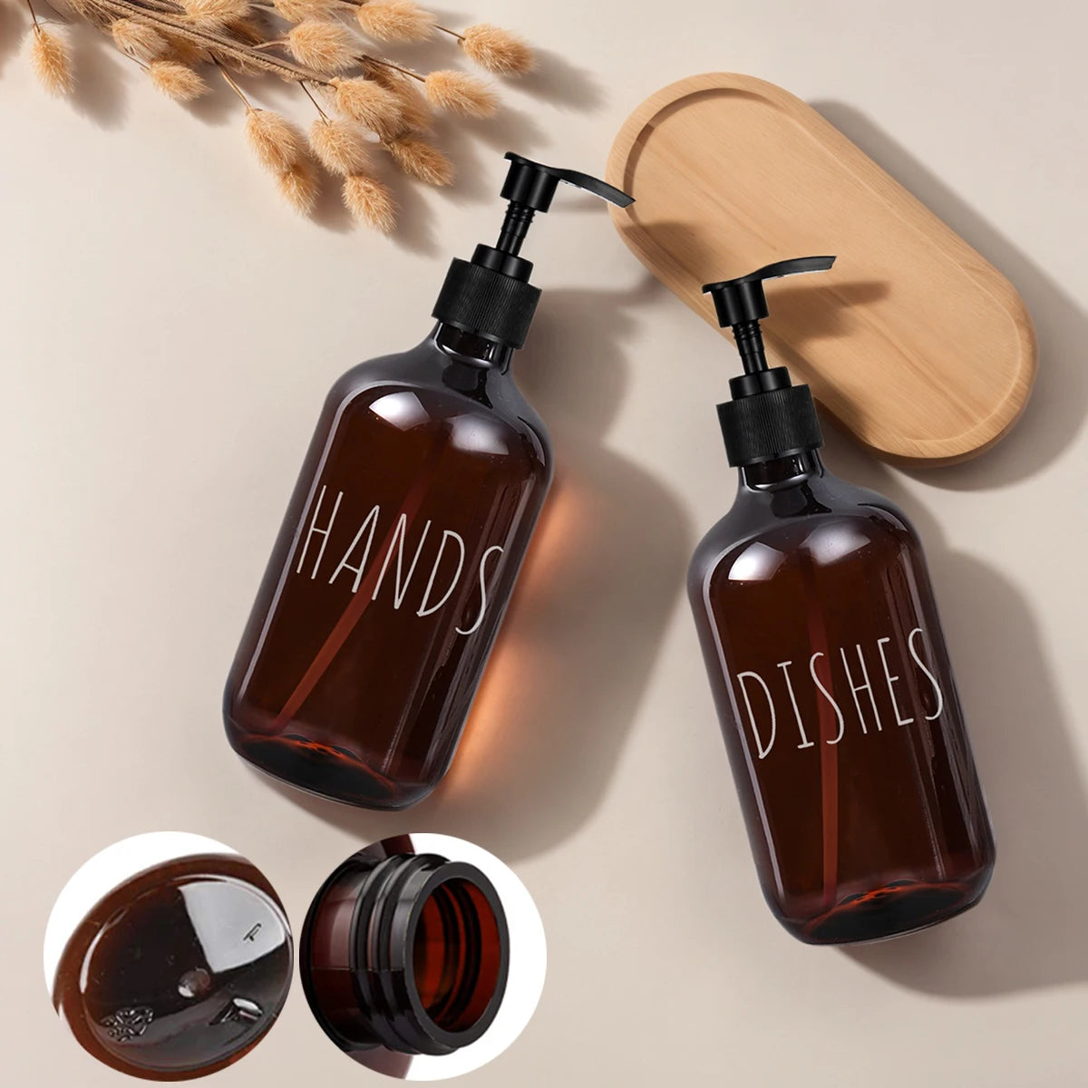 2-Pack Amber Soap Dispenser – Large Capacity Kitchen & Bath Soap Dispenser Set PRIMED