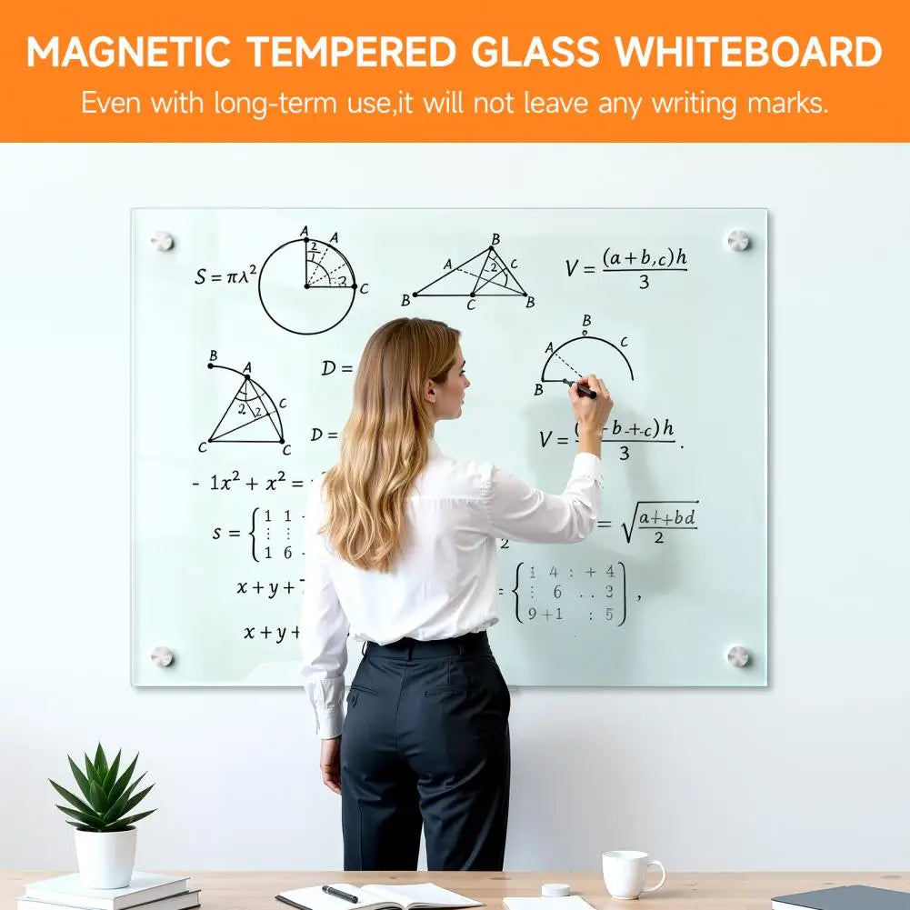 Magnetic Glass Whiteboard Frameless Dry Erase Board + Markers Glass Whiteboard PRIMED