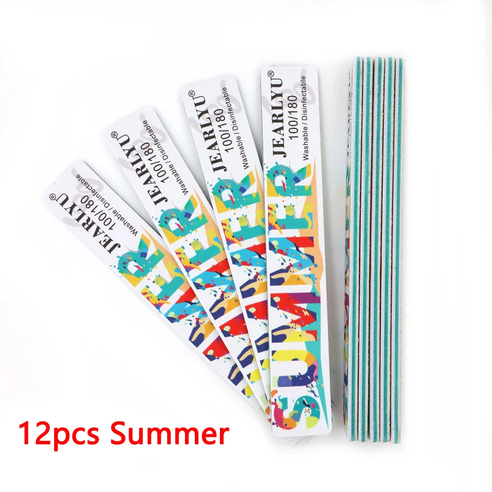 JEARLYU Nail File Buffer Set 100/180 Grit – 4 to 18 Pcs Nail File Buffer PRIMED 12pcs-Summer