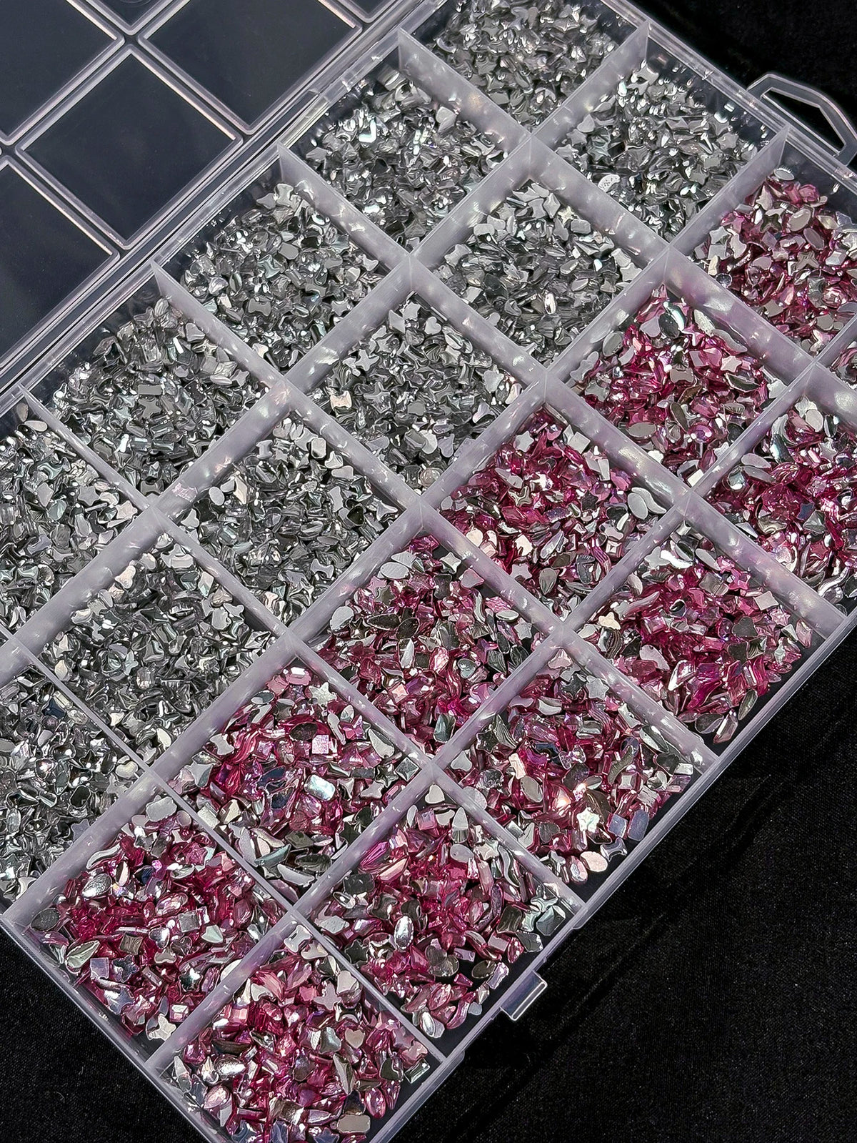 24-Grid Iridescent Nail Rhinestones Mixed Shapes & Colors Nail Art Rhinestones PRIMED 24Grid Boxed