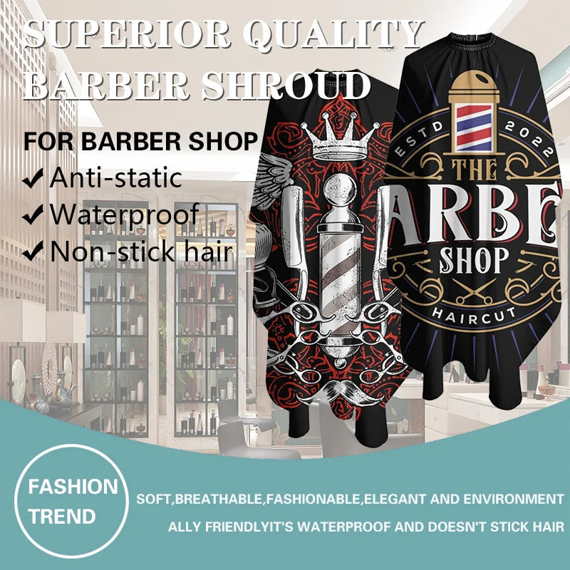Waterproof Anti-Static Barber Cape – Black Salon Haircut Gown