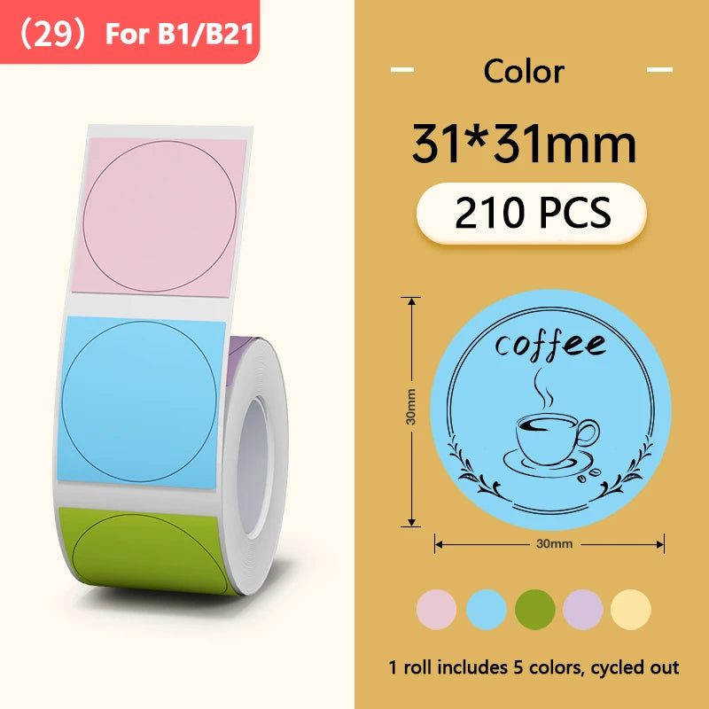 Niimbot Round White Label Rolls for B1 B21 Printer | Multi-Size Label Sticker Rolls PRIMED CO Round 31-31mm