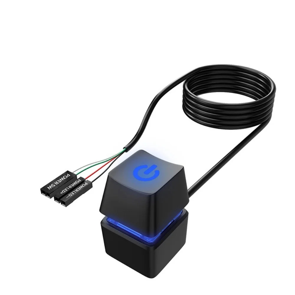 PC External Power Button Blue LED – Motherboard Switch Cable PC Power Switch PRIMED Black-style A 1.8m