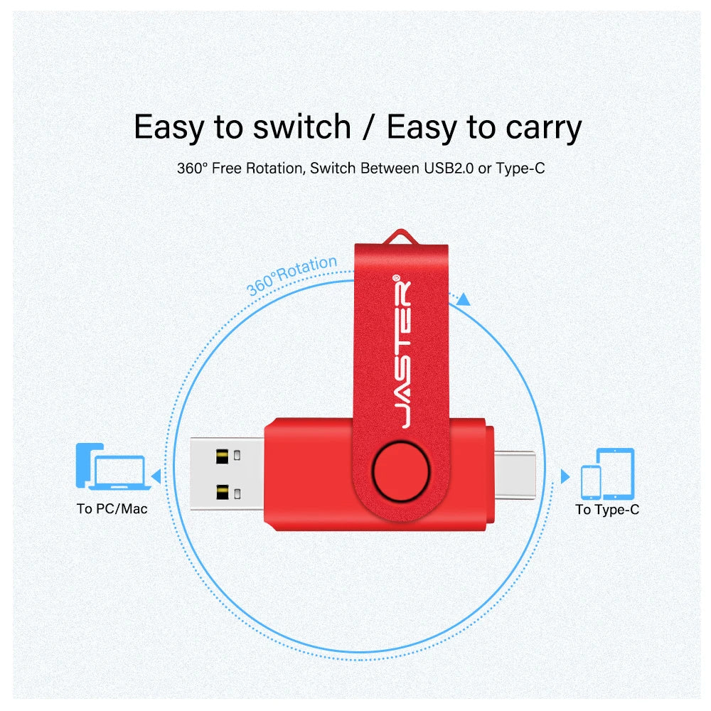 30-Pack 2-in-1 Type-C USB Flash Drive 360° Rotate 16–128GB USB Flash Drive PRIMED